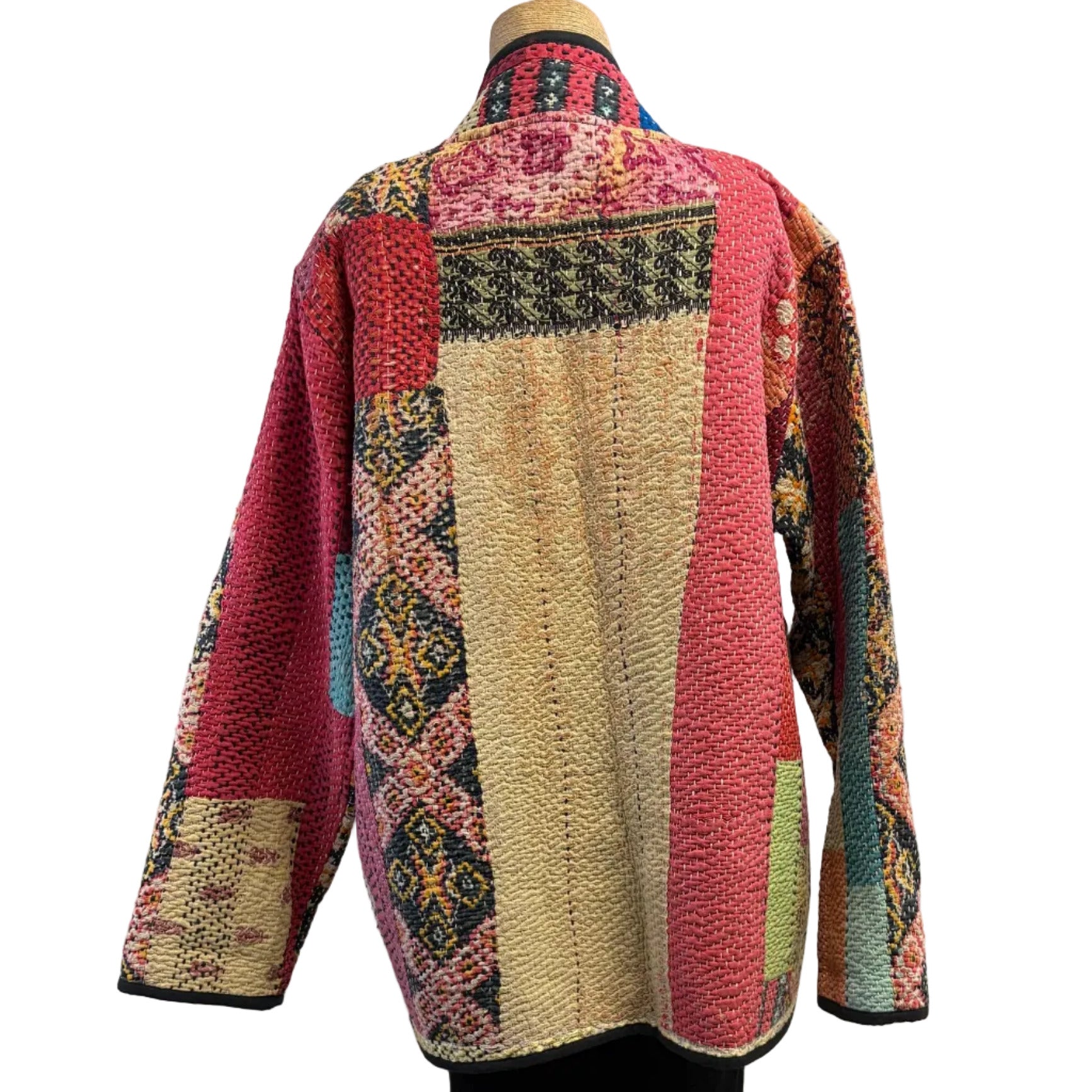 Gia Andre Kantha Jacket, Reversible, Red/Salmon/Pink/Yellow, L