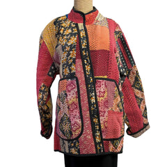 Gia Andre Kantha Jacket, Reversible, Red/Salmon/Pink/Yellow, L