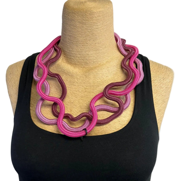 Christina Brampti Necklace, Triple Cord, Pink/Magenta/Burgundy