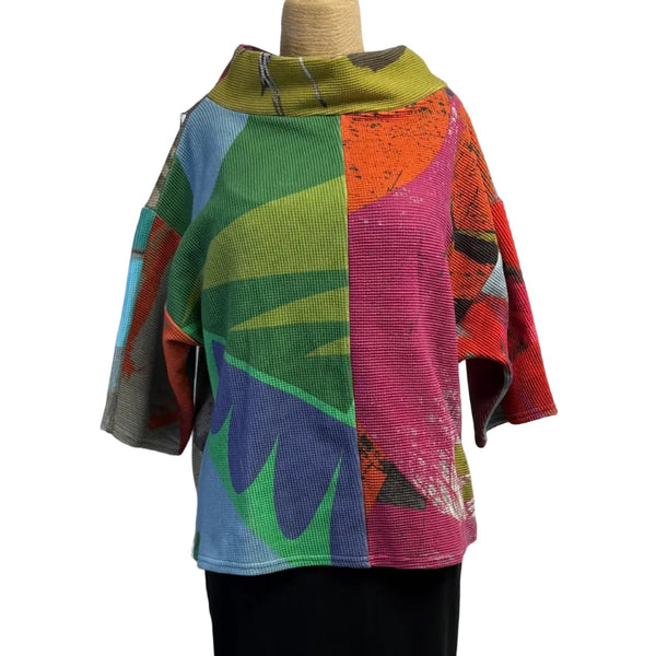 Andrea Geer Crop Top, Funnel Neck, Magenta/Green/Olive, S