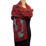 Lyndy Runyon Scarf, Felted, Red/Aqua/Teal