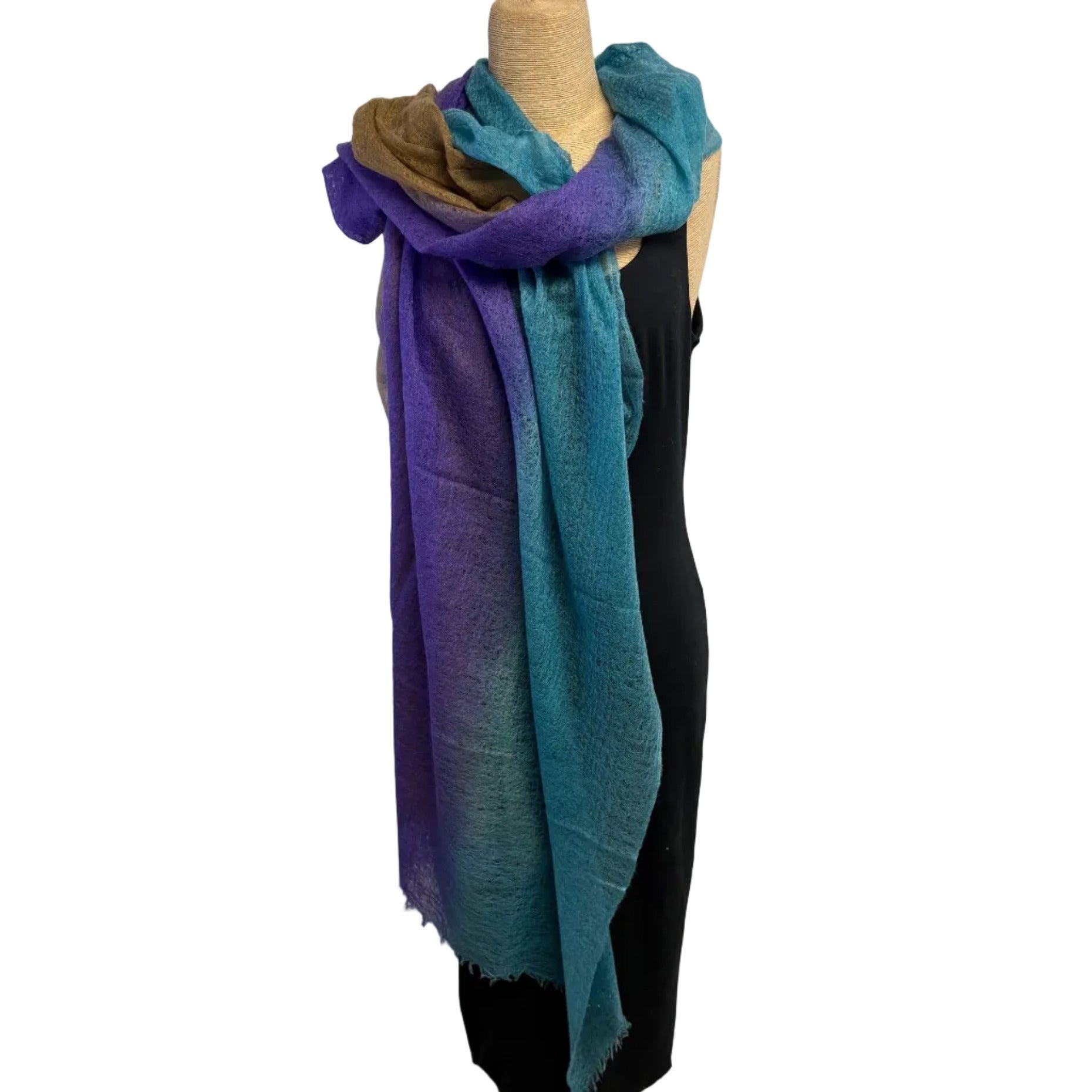 Mirror in the Sky, Shawl, Stripes, Violet/Oak/Ocean