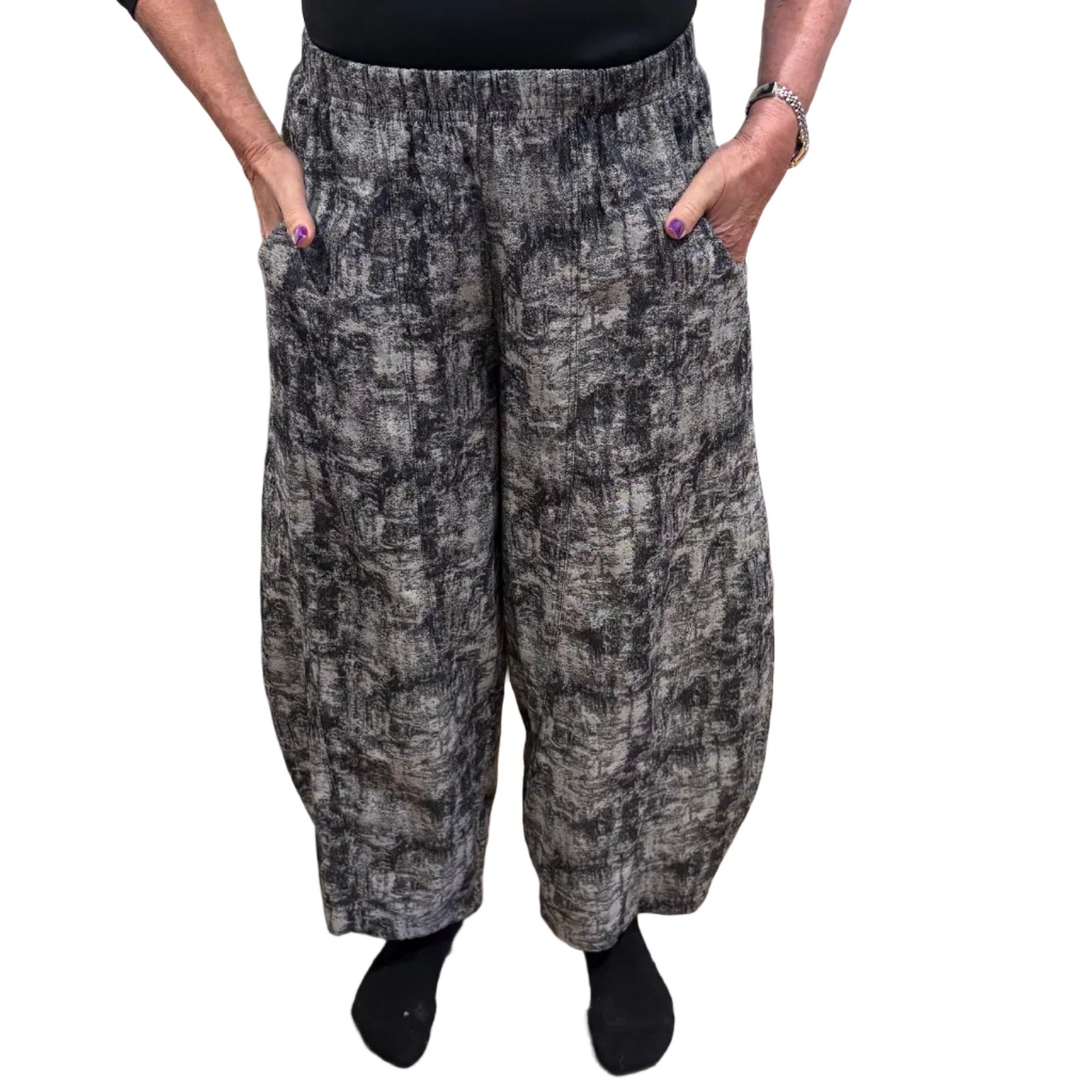 Dress To Kill Pant, Abstract Puzzle, Charcoal Grey/Silver S/M & M/XL
