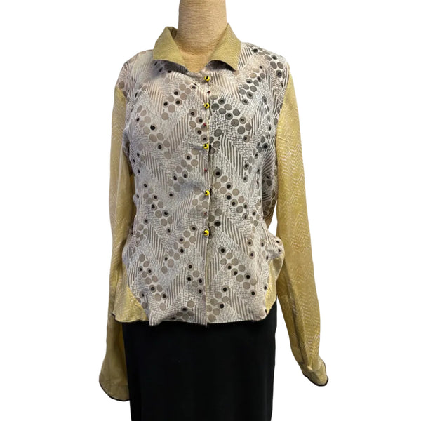 Deborah Cross Shirt, Curve, Yellow/Tan/Ivory, S