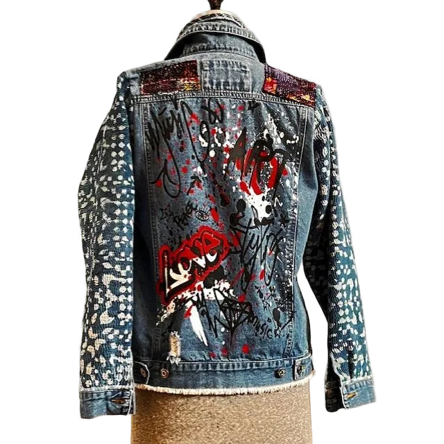 Catherine Bacon Jacket, Wump, Triple Closure, Blue Kantha Sleeves, Blue Denim, XS - S