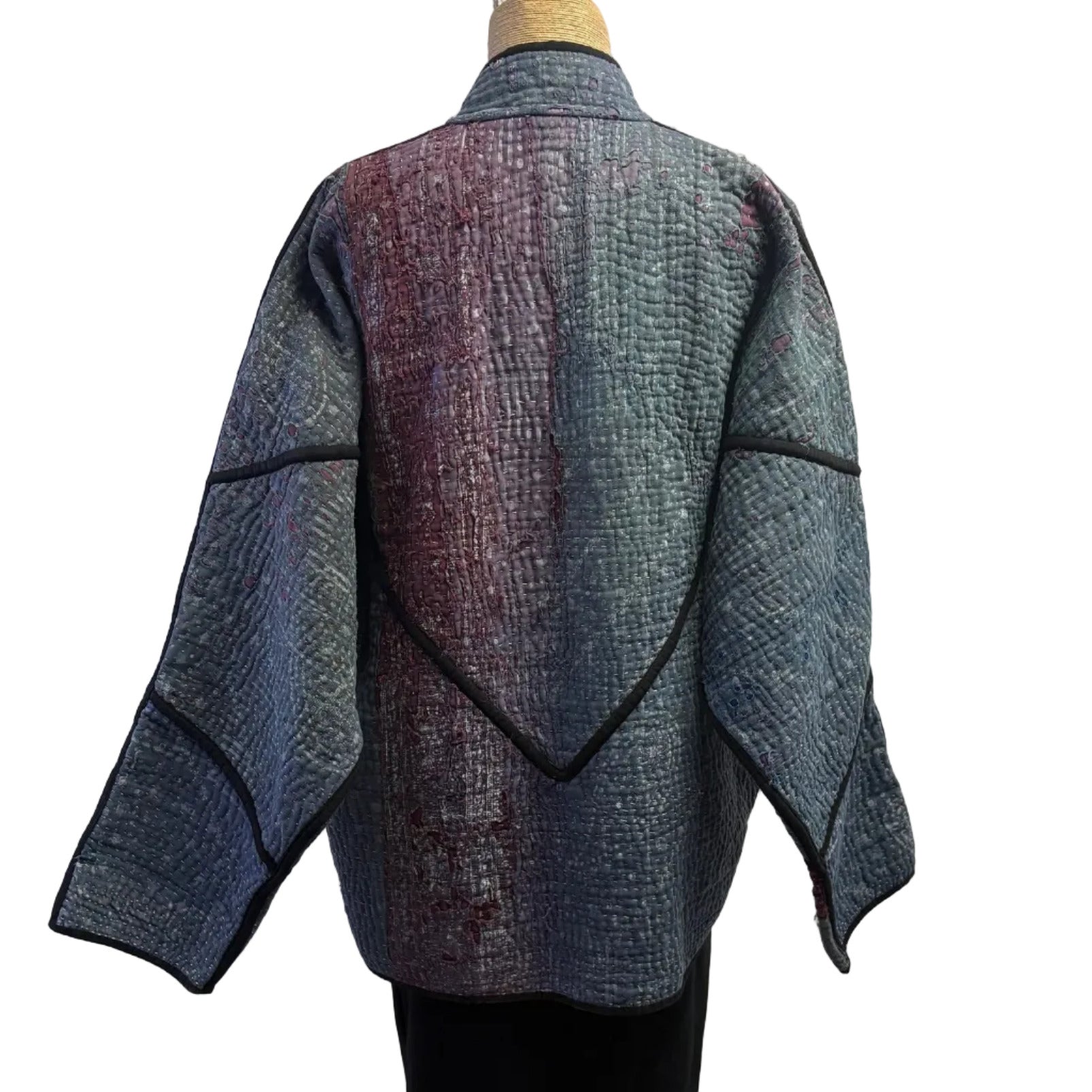 NAMAI Kantha Jacket, Reversible, Ladhiya Patchwork, Blue/Grape, M/L
