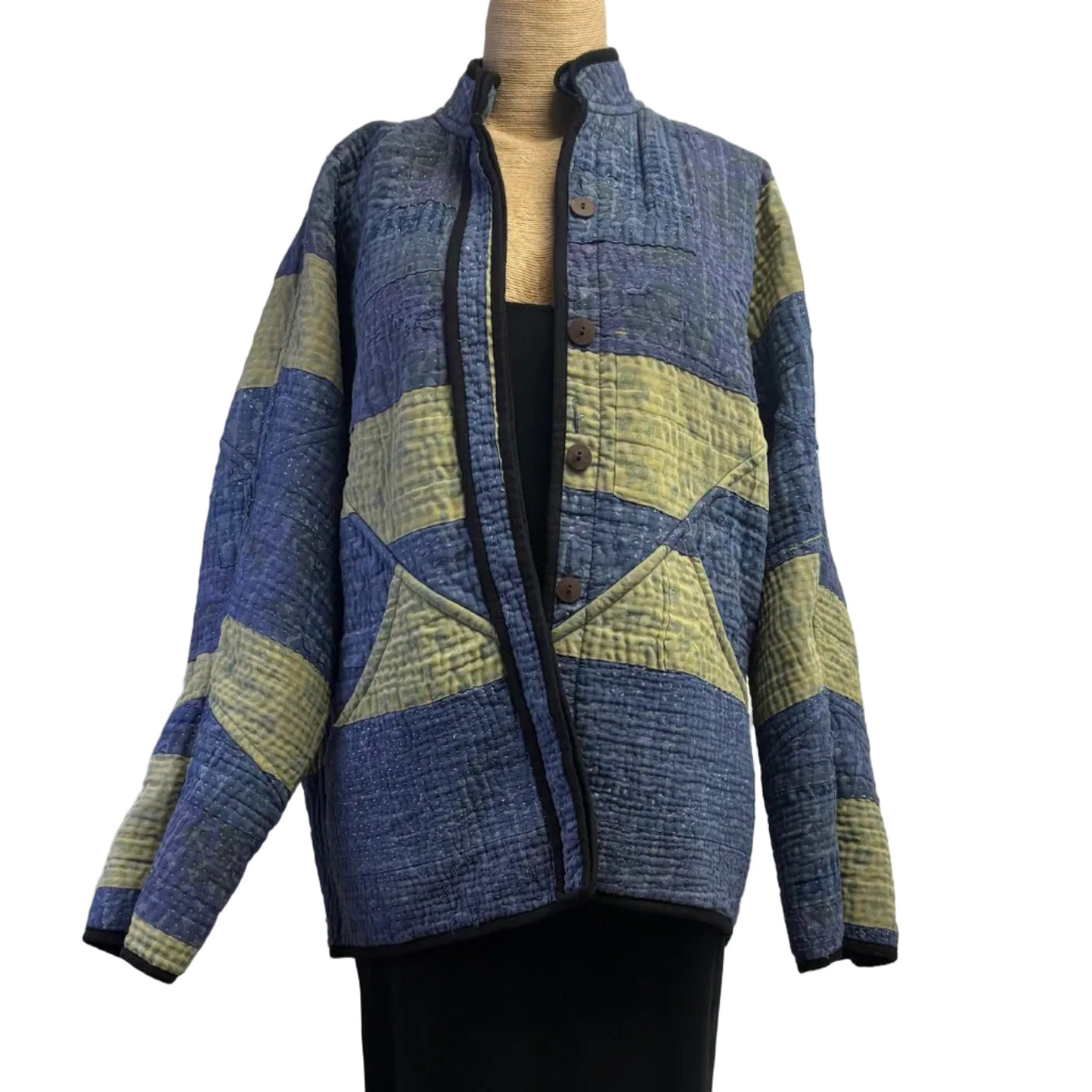 NAMAI Kantha Jacket, Reversible, Ladhiya Patchwork, Blue/Grape, M/L