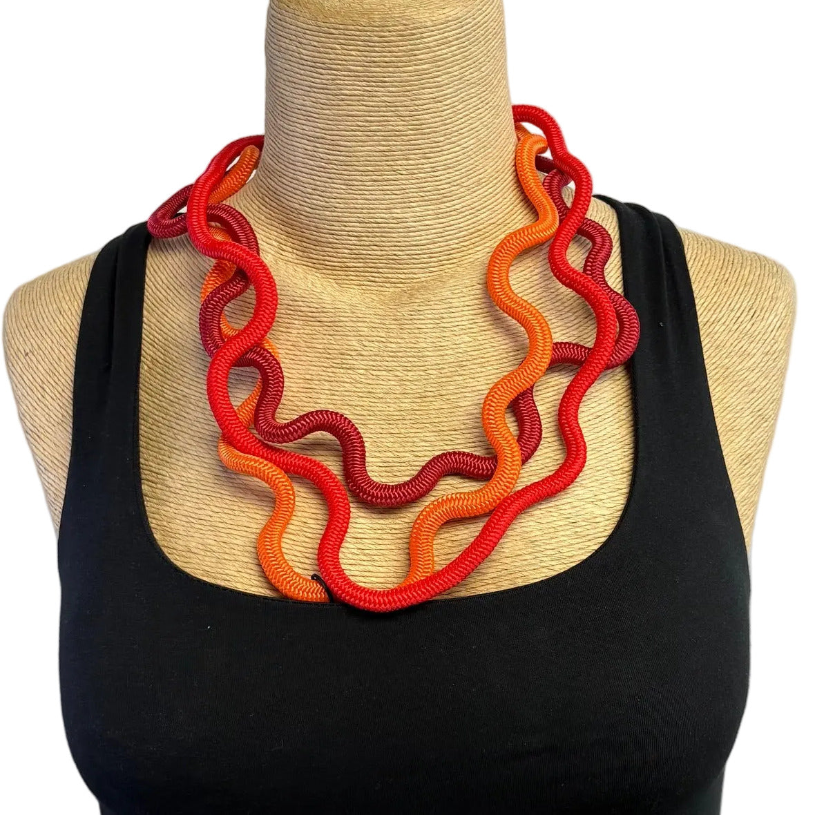 Christina Brampti Necklace, Triple Cord, Red/Orange/Brick
