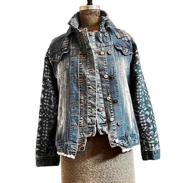 Catherine Bacon Jacket, Wump, Triple Closure, Blue Kantha Sleeves, Blue Denim, XS - S