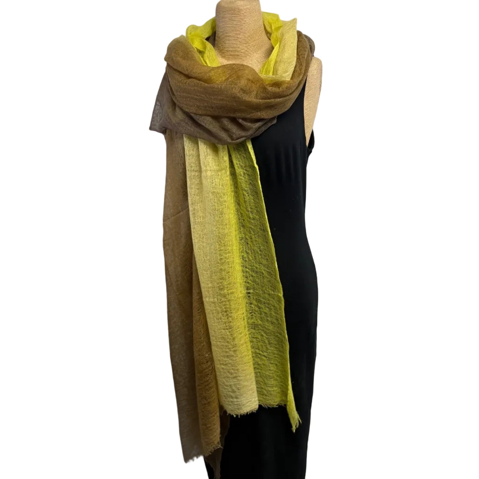 Mirror in the Sky, Shawl, Stripes, Daffodil/Chestnut/Oak