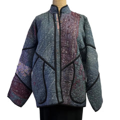 NAMAI Kantha Jacket, Reversible, Ladhiya Patchwork, Blue/Grape, M/L