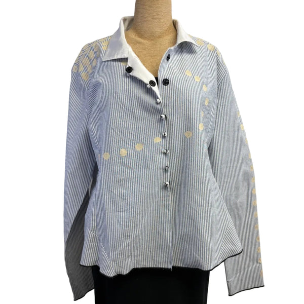Deborah Cross Shirt, Curve, White/Blue, M