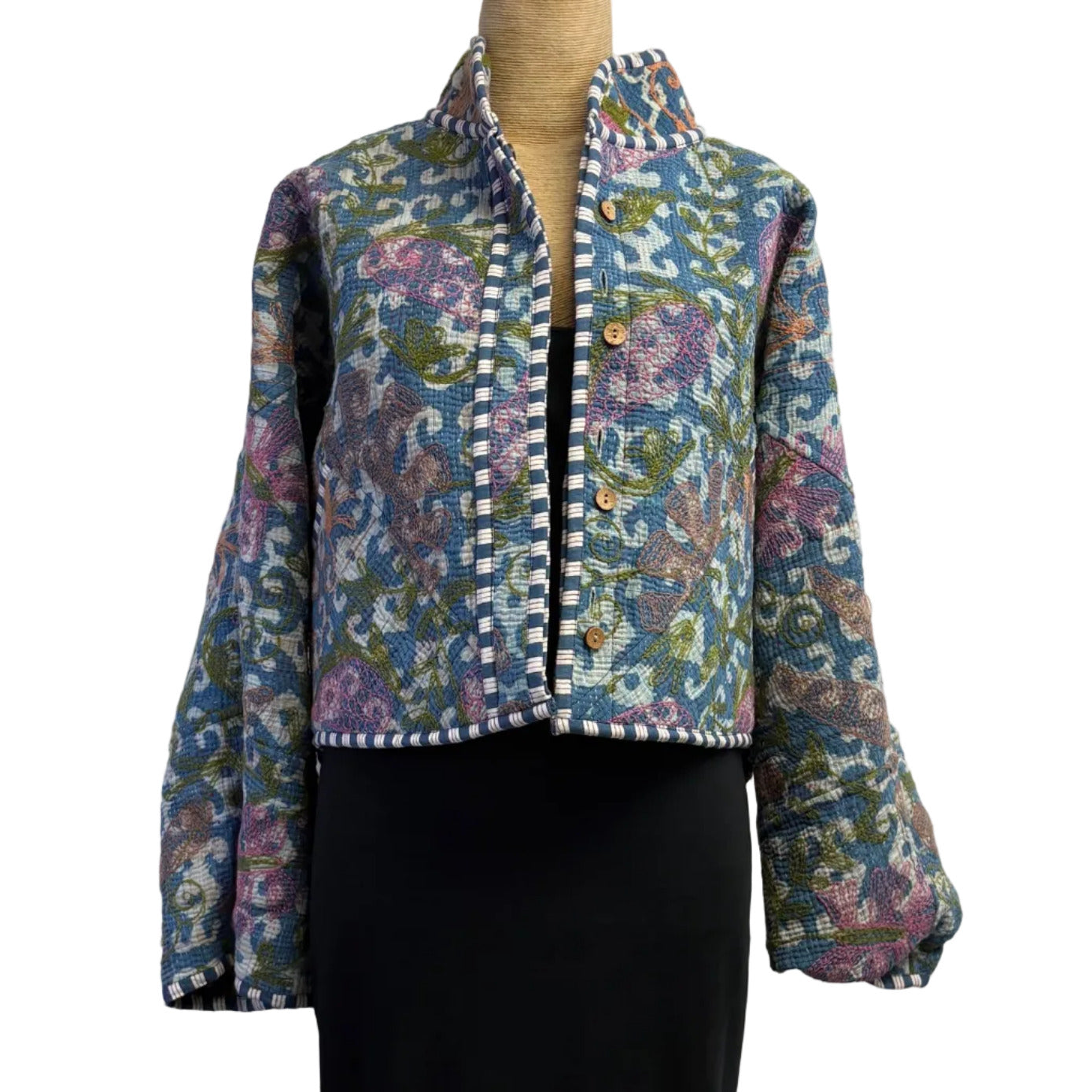 Gia Andre Kantha Jacket, Reversible, Embroidered, Blue/Green/Fuchsia, M/L