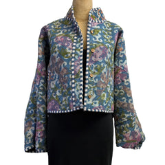 Gia Andre Kantha Jacket, Reversible, Embroidered, Blue/Green/Fuchsia, M/L