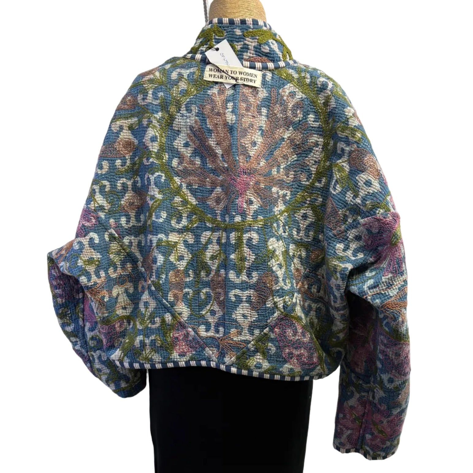 Gia Andre Kantha Jacket, Reversible, Embroidered, Blue/Green/Fuchsia, M/L
