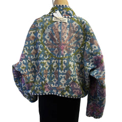 Gia Andre Kantha Jacket, Reversible, Embroidered, Blue/Green/Fuchsia, M/L