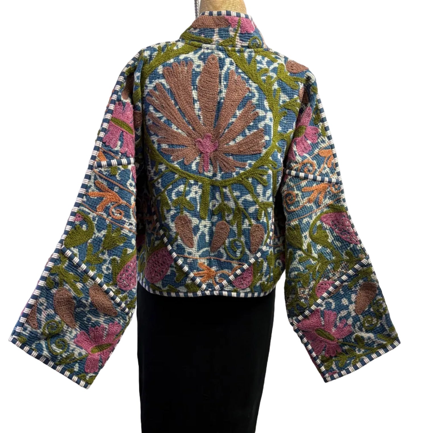 Gia Andre Kantha Jacket, Reversible, Embroidered, Blue/Green/Fuchsia, M/L