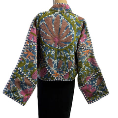 Gia Andre Kantha Jacket, Reversible, Embroidered, Blue/Green/Fuchsia, M/L