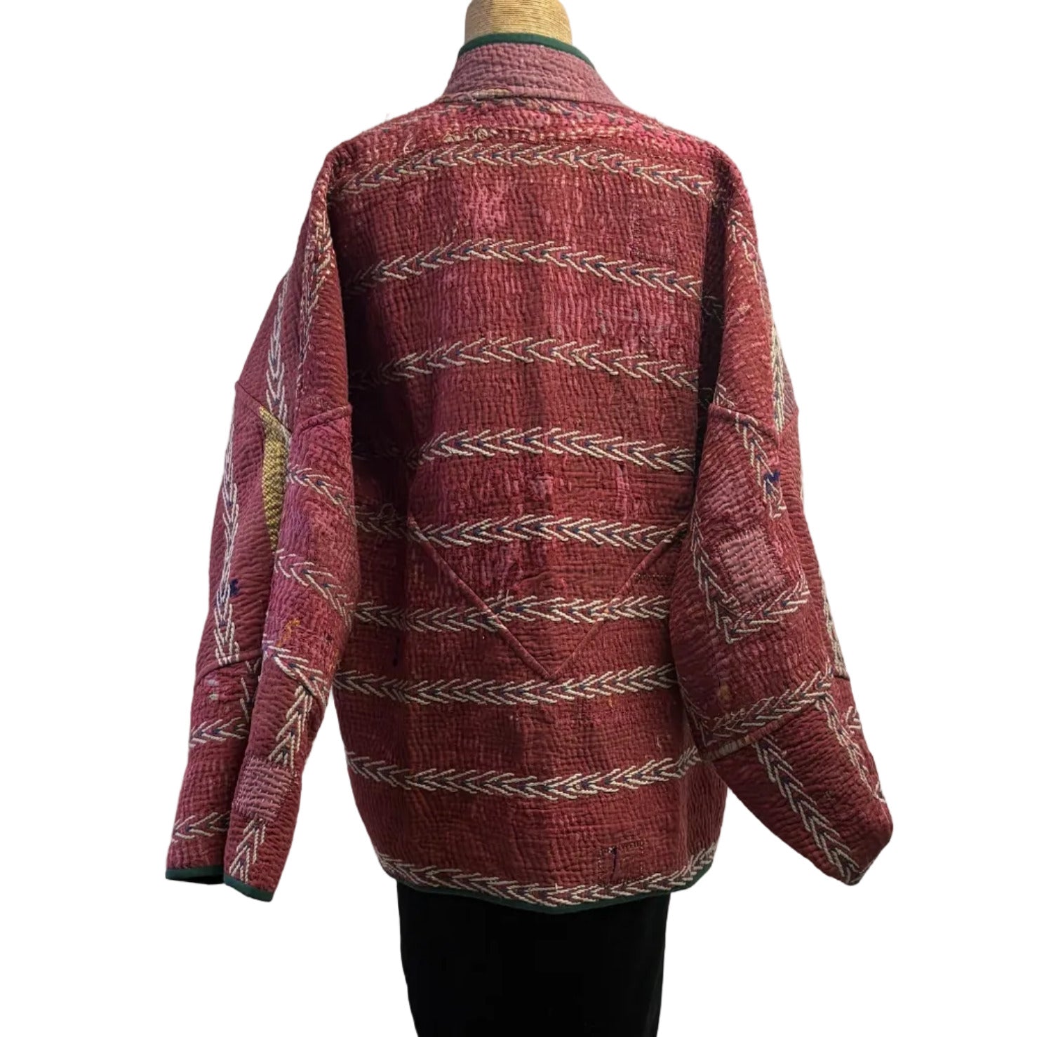 NAMAI Kantha Jacket, Reversible, Ladhiya Patchwork, Tan/Green/Red, M/L