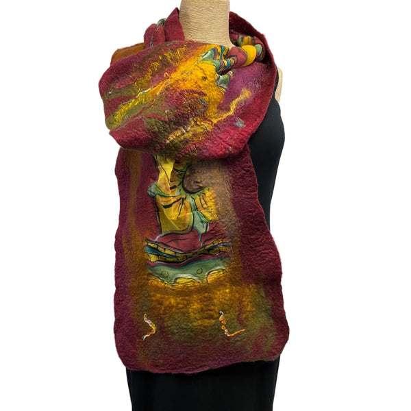 Lyndy Runyon Scarf, Repurposed Silk, Burgundy/Gold/Green