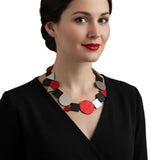 Iskin Sisters Necklace, Bauhaus, Silver/Black/Red