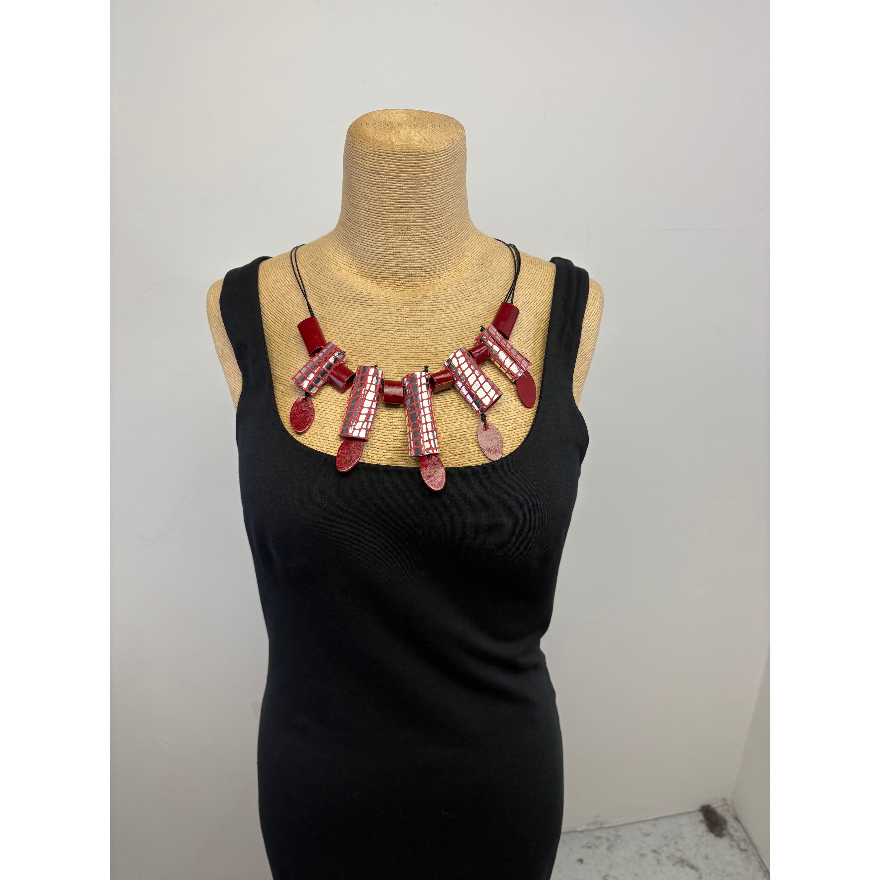 Criselda Lopez Necklace,Tulip, Red/Silver