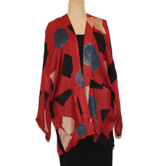 Sudarshan Kimono, Hand-Block Printed Squares, Red/Black/Blue/Beige, M