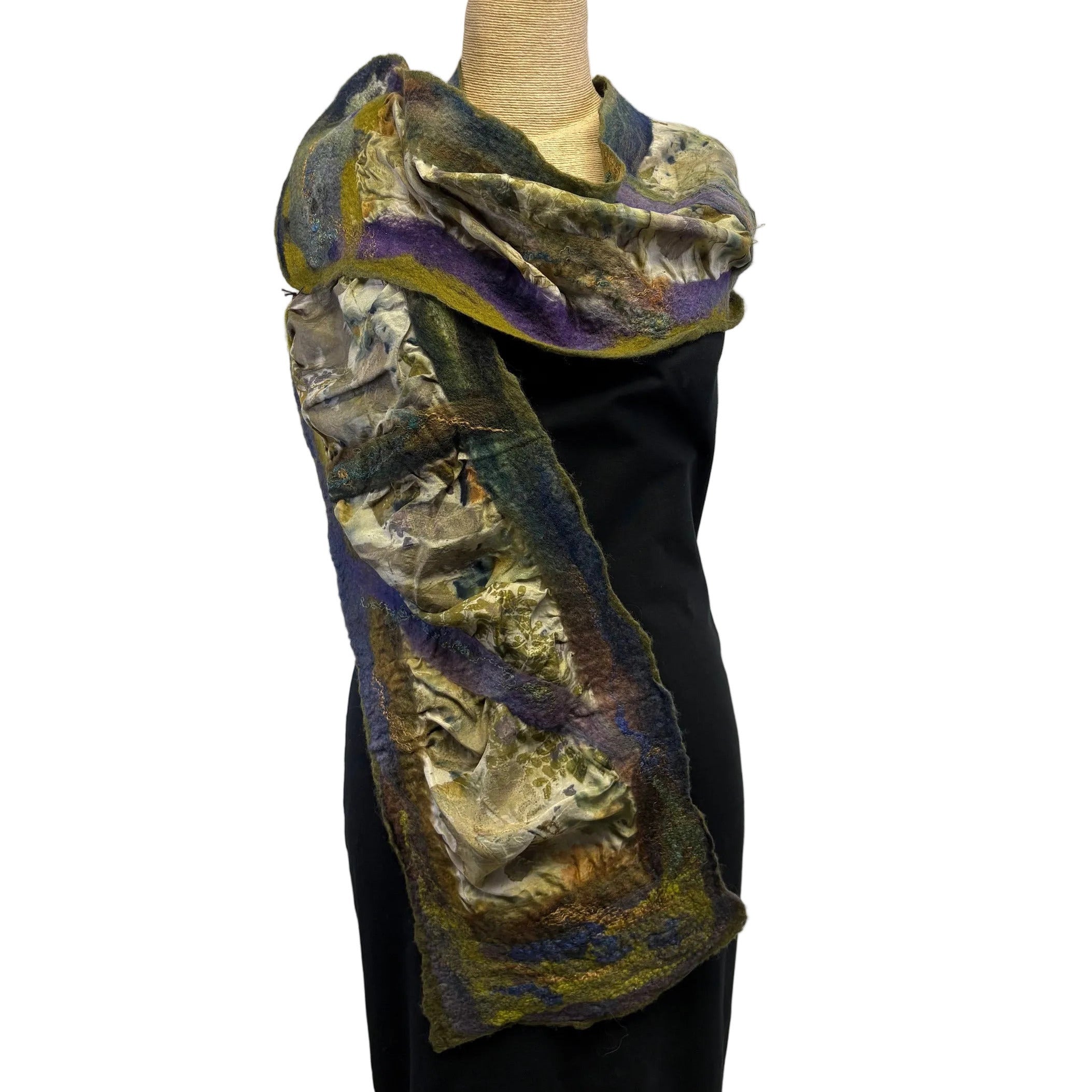 Lyndy Runyon Scarf, Eco-dyed, Green/Purple/Ivory