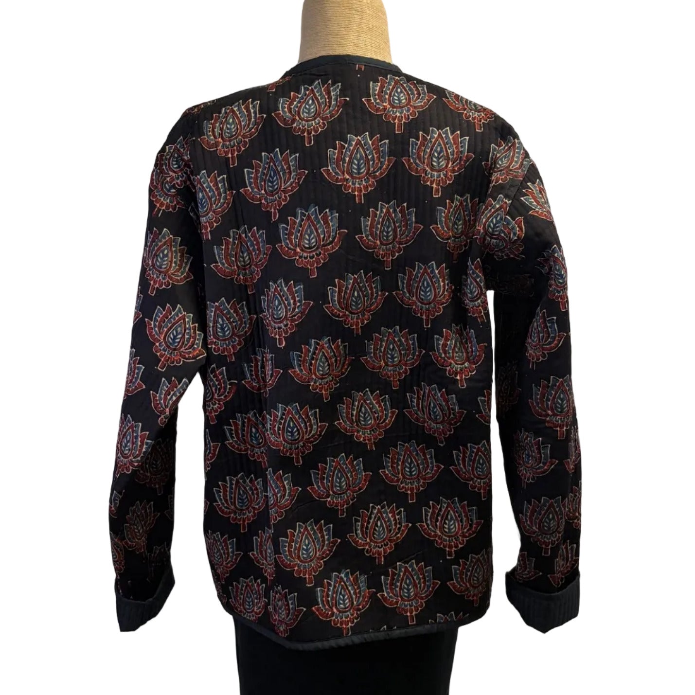 Sudarshan Quilted Jacket, Floral, Black/Copper/Teal, S