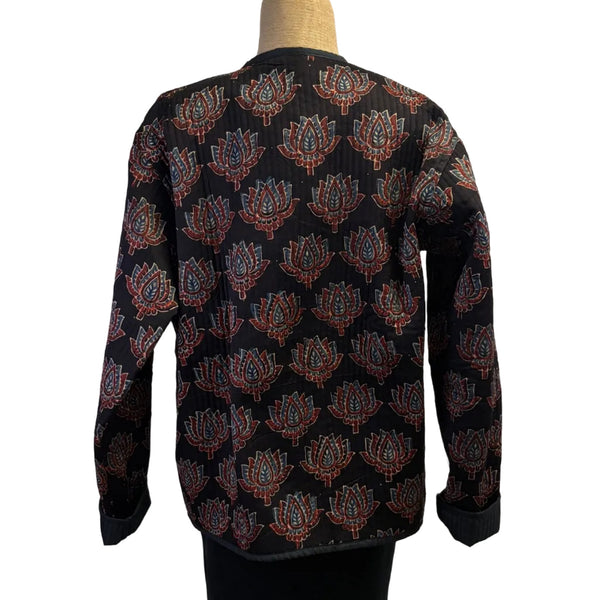 Sudarshan Quilted Jacket, Floral, Black/Copper/Teal, S