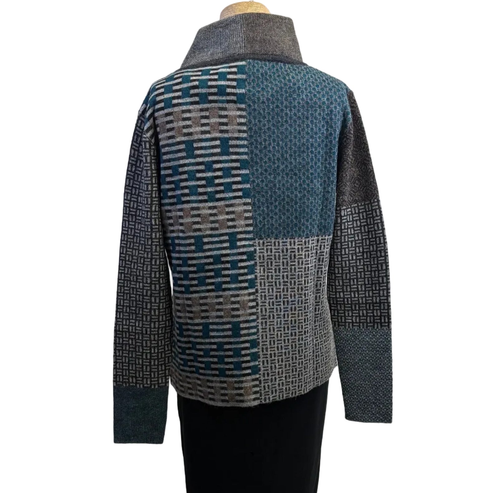 Beyond Threads Cardigan,  Pique Crossover, Dusk, Teal/ Brown/Natural S