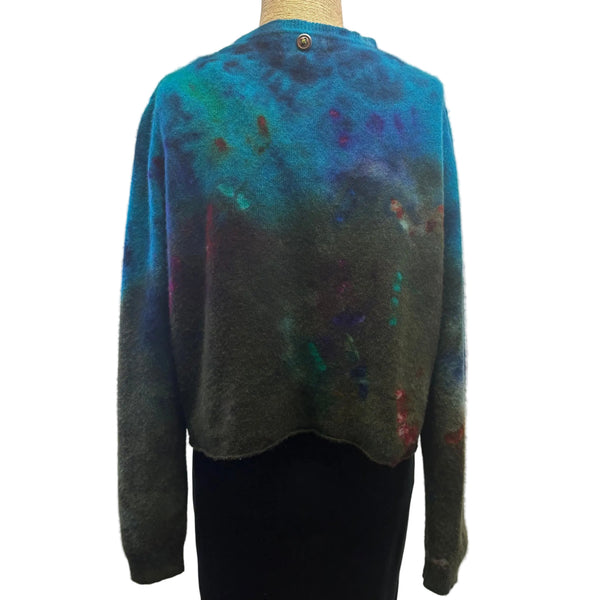 Galadriel Mattei Cardigan, Crewneck, Turquoise/Olive/Multi Blossoms, S