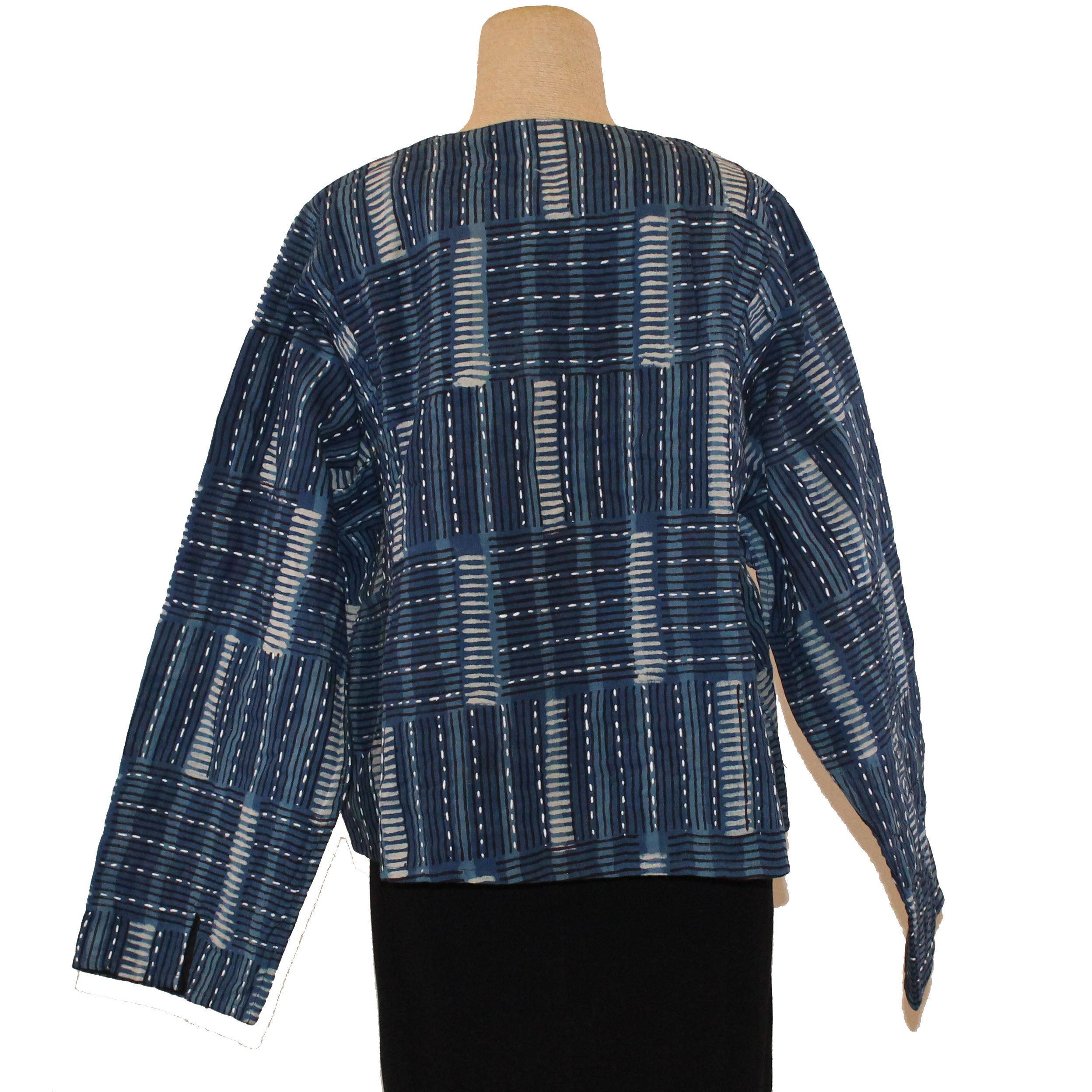 Sudarshan Short Jacket, Indigo, Hand Block Printed Designs, L