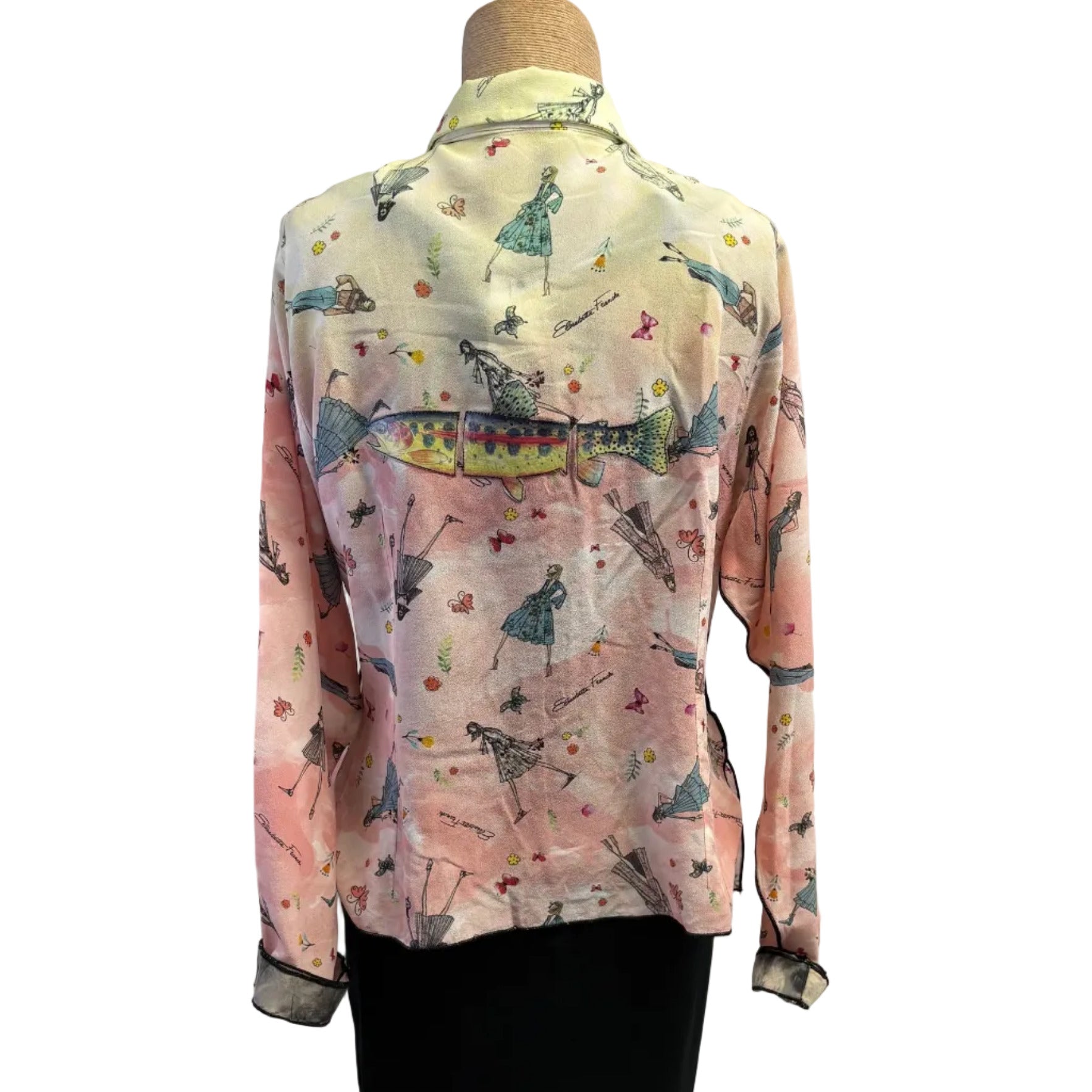 Deborah Cross Shirt, Pink/Yellow/Multi-Color, XS
