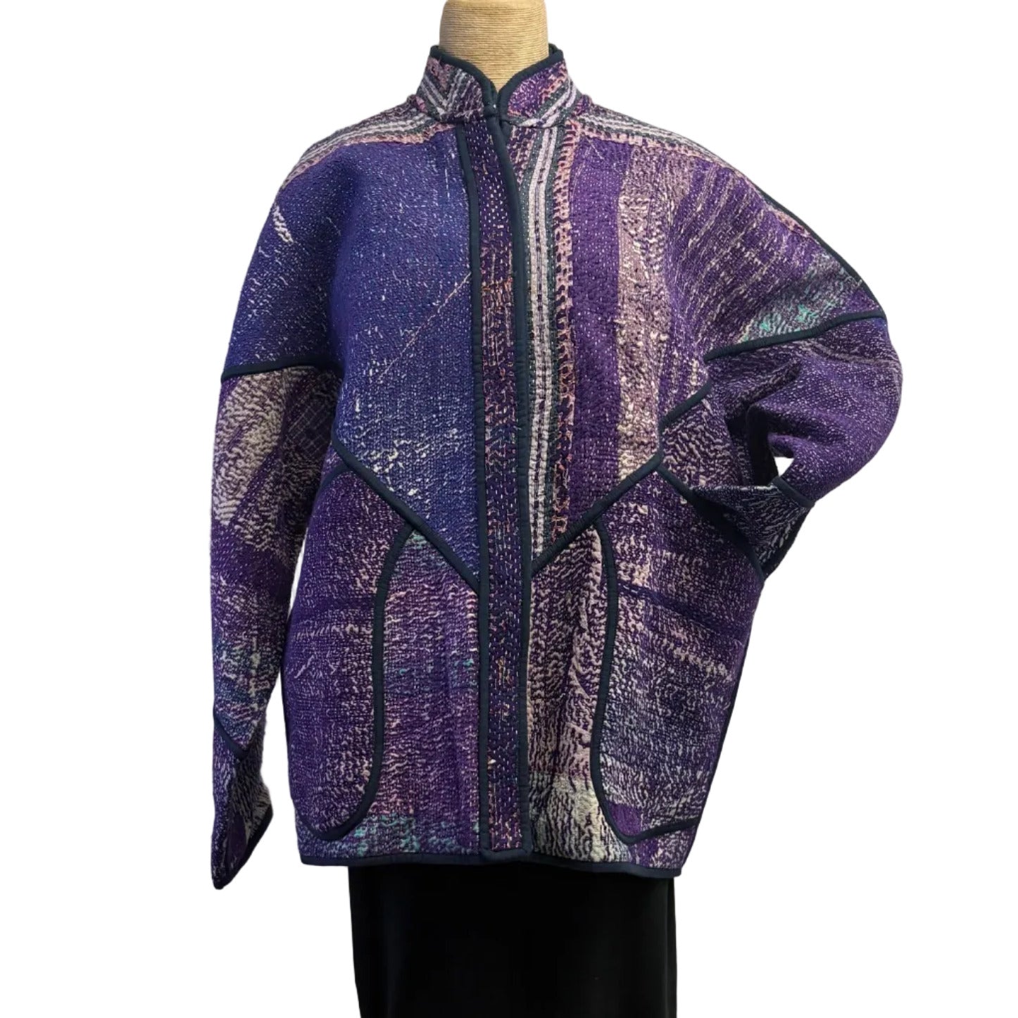 NAMAI Kantha Jacket, Reversible, Ladhiya Patchwork, Purple/Violet M/L