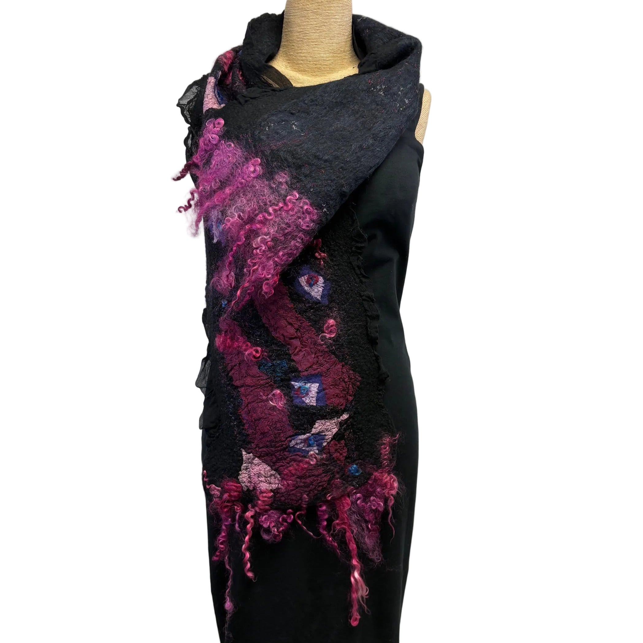 Lyndy Runyon Scarf, Felted, Black/Magenta