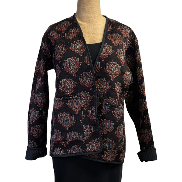 Sudarshan Quilted Jacket, Floral, Black/Copper/Teal, S
