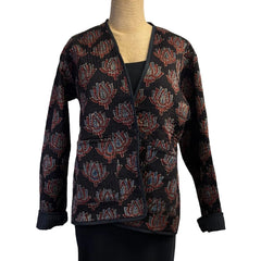 Sudarshan Quilted Jacket, Floral, Black/Copper/Teal, S