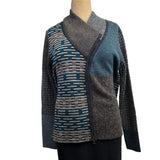 Beyond Threads Cardigan,  Pique Crossover, Dusk, Teal/ Brown/Natural S