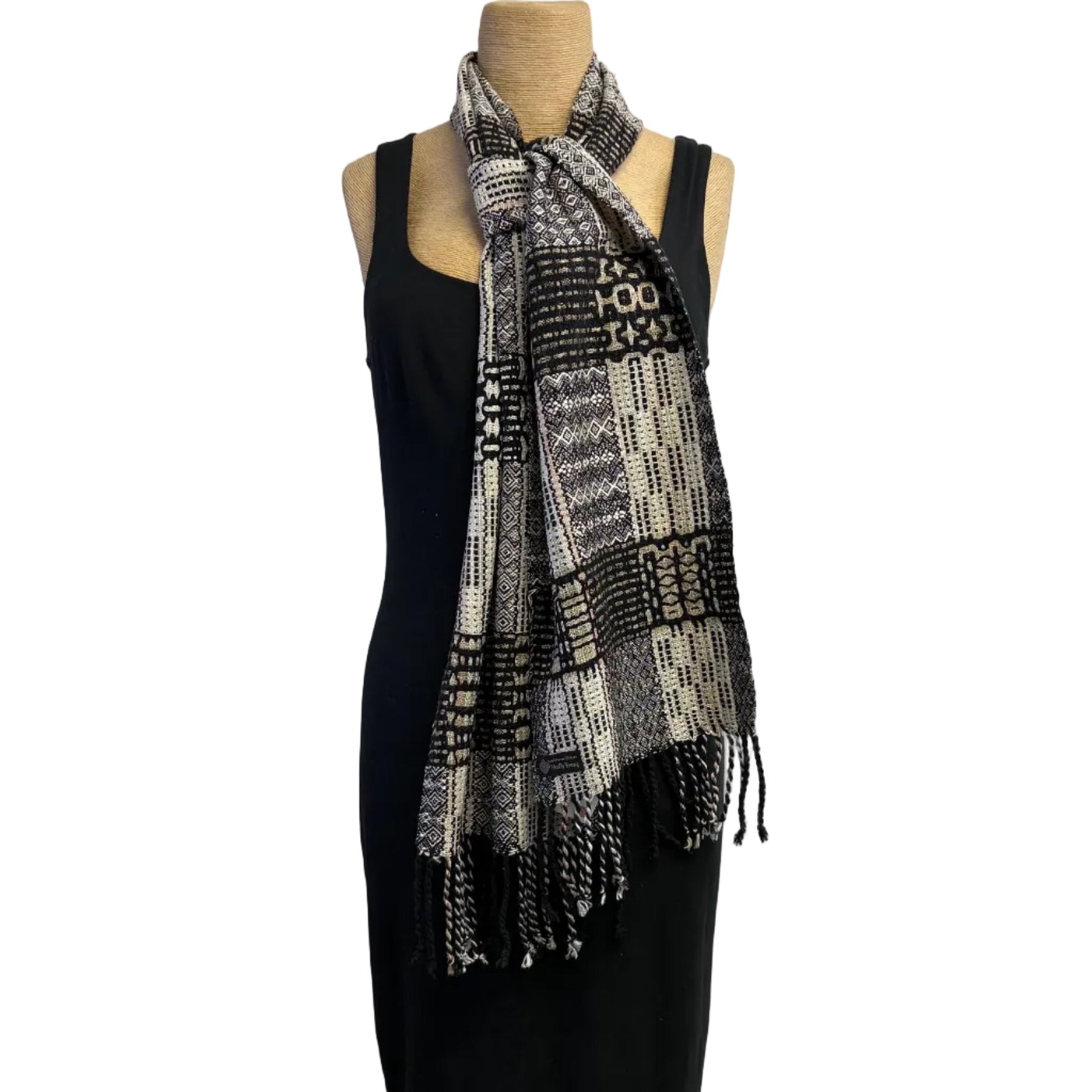 Muffy Young Scarf, Blocks, Black/White/Beige