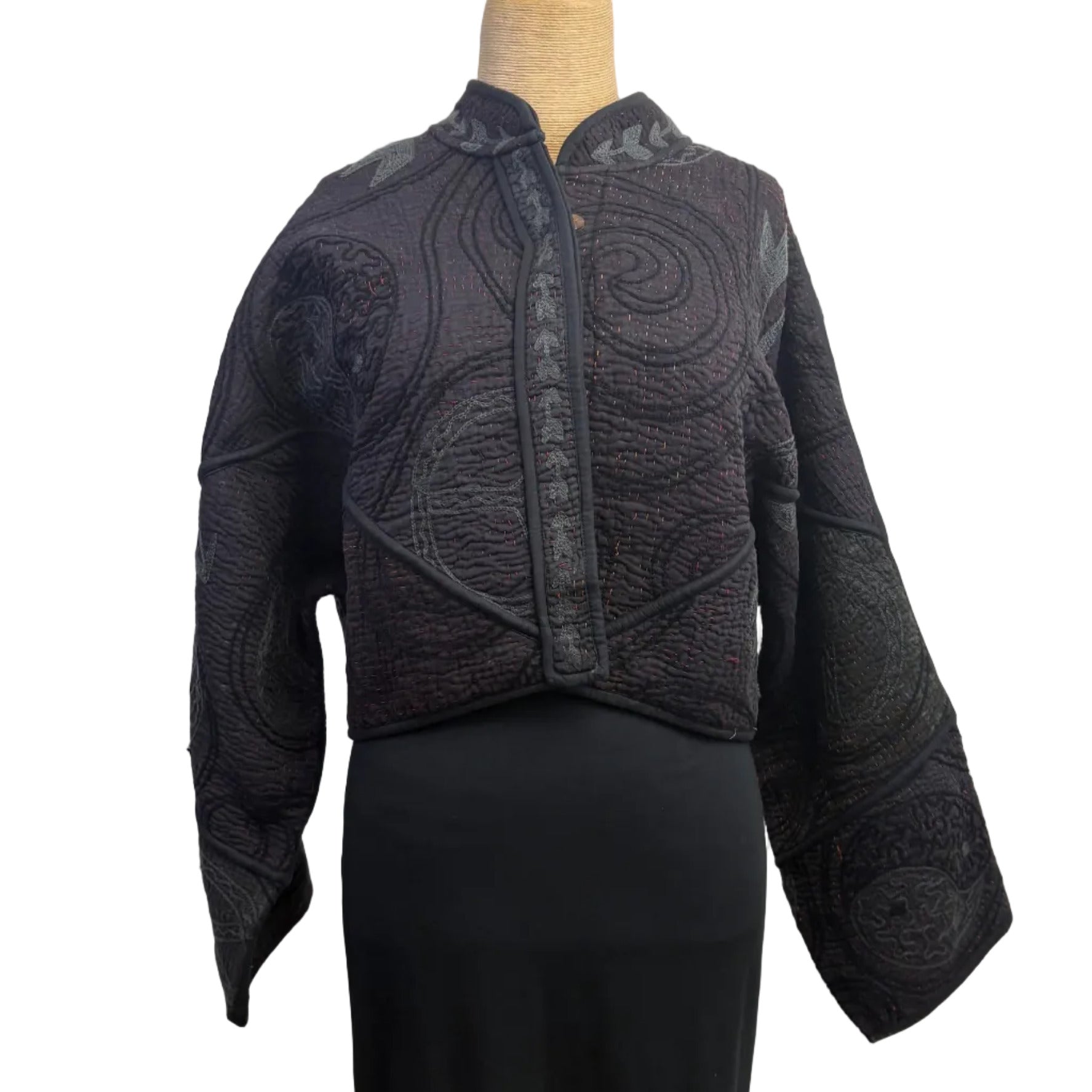 NAMAI Kantha Jacket, Reversible, Cropped, Black S/M