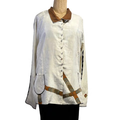 Deborah Cross Shirt, Ivory/Rust, M