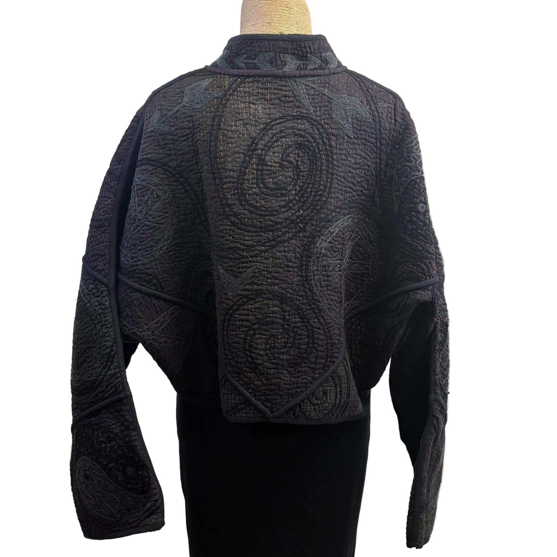 NAMAI Kantha Jacket, Reversible, Cropped, Black S/M