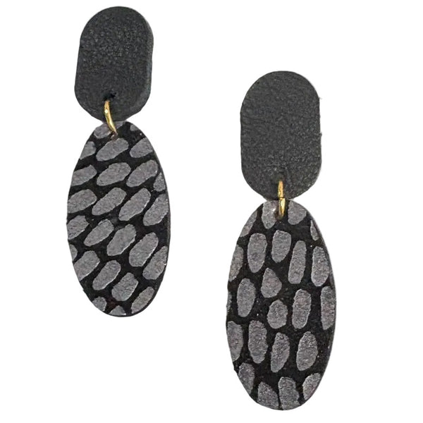 Criselda Lopez Earrings, Ovals, Black/Silver