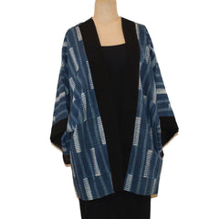 Sudarshan Kimono, Hand Block Printed Indigo, Blue/Black/White, L