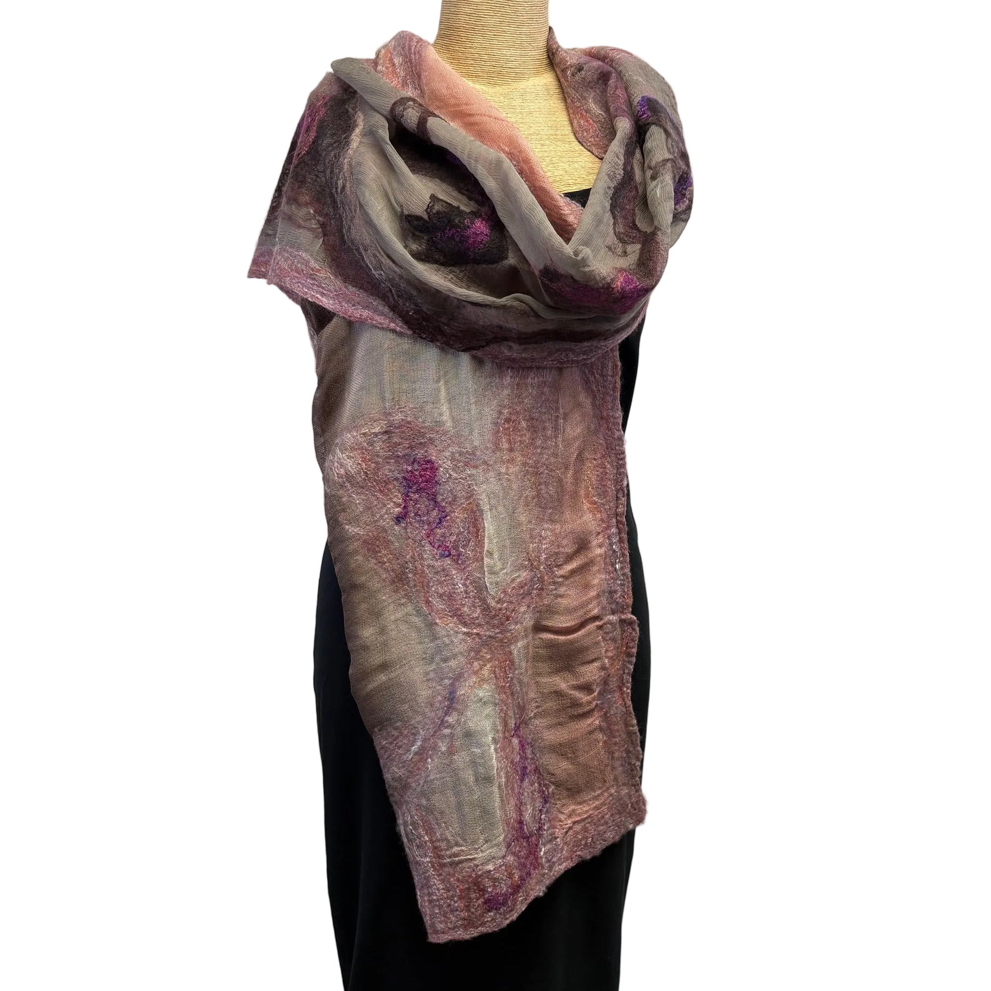 Lyndy Runyon Scarf, Felted, Gray/Pink/Peach