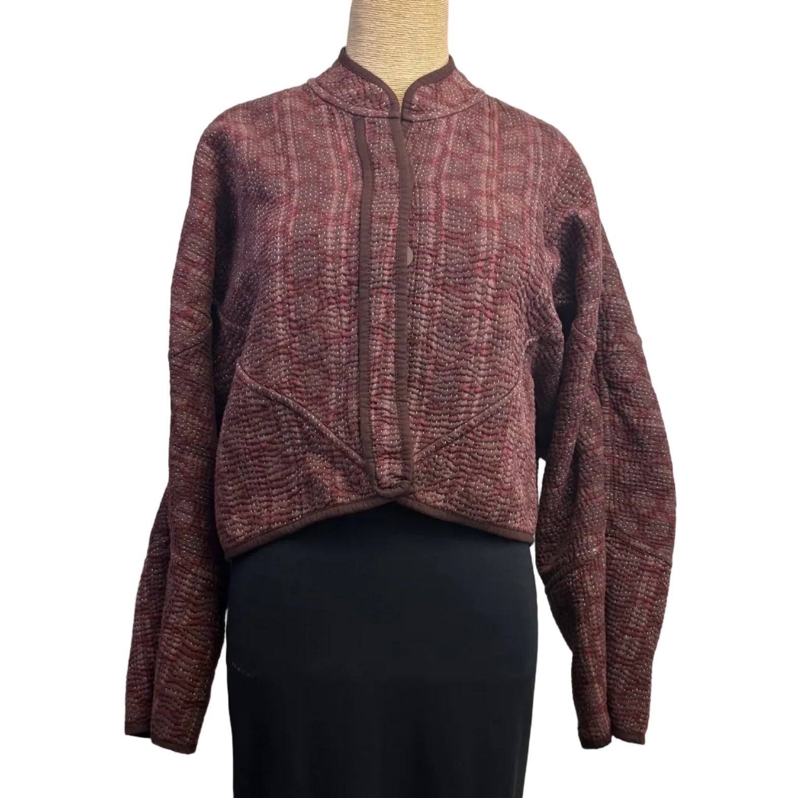 NAMAI Kantha Jacket, Reversible, Cropped, Brown/Plum S/M