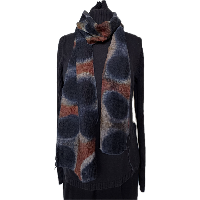 Judith Bird Scarf, Stretchy Silks, Crinkles, Copper/Black