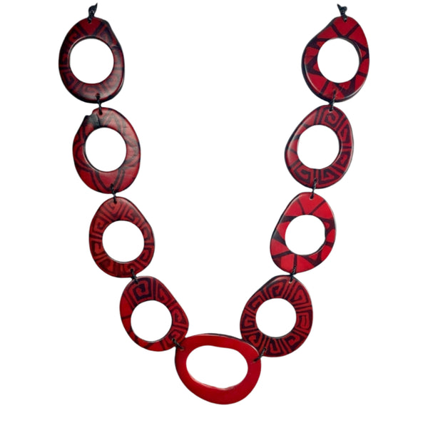 Lula Castillo Necklace, Indian Print, Red