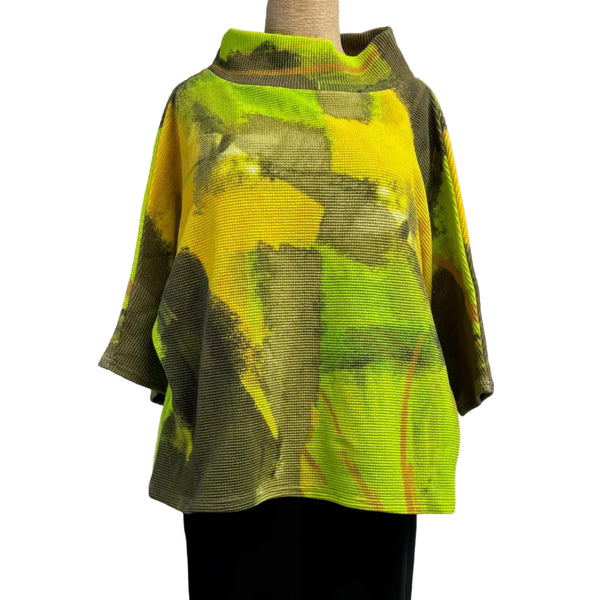 Andrea Geer Crop Top, Funnel Neck, Yellow/Lime/Olive, S/M